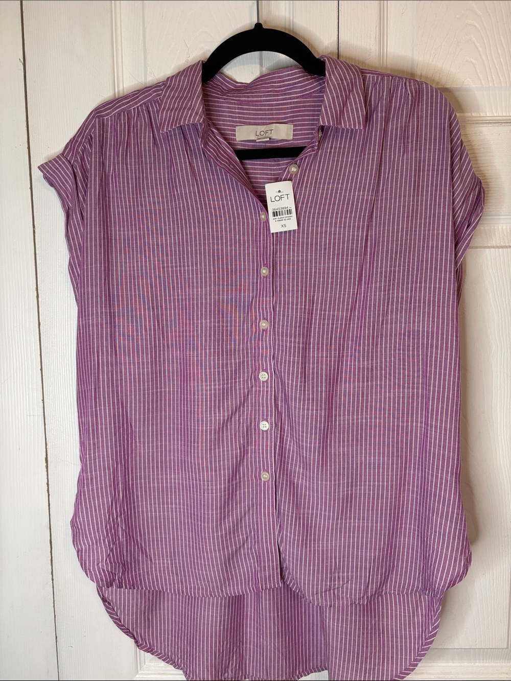 LOFT Lavender and White Striped Short-Sleeve Button-Down Shirt XS NWT